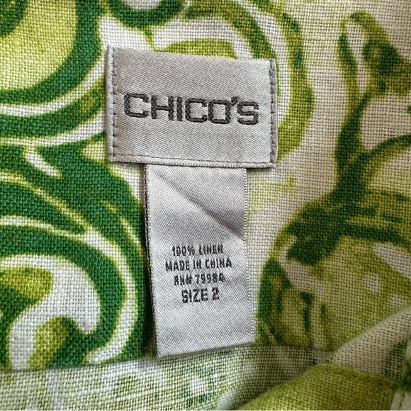 Chico’s 100% Linen Green Tropical Floral 3/4 Sleeves Button Down Shirt, Sz Large - Picture 10 of 13